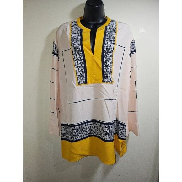 NWT Tory Burch Tunic Aston Silk Geometric Pink Mustard Medium - Picture 4 of 8